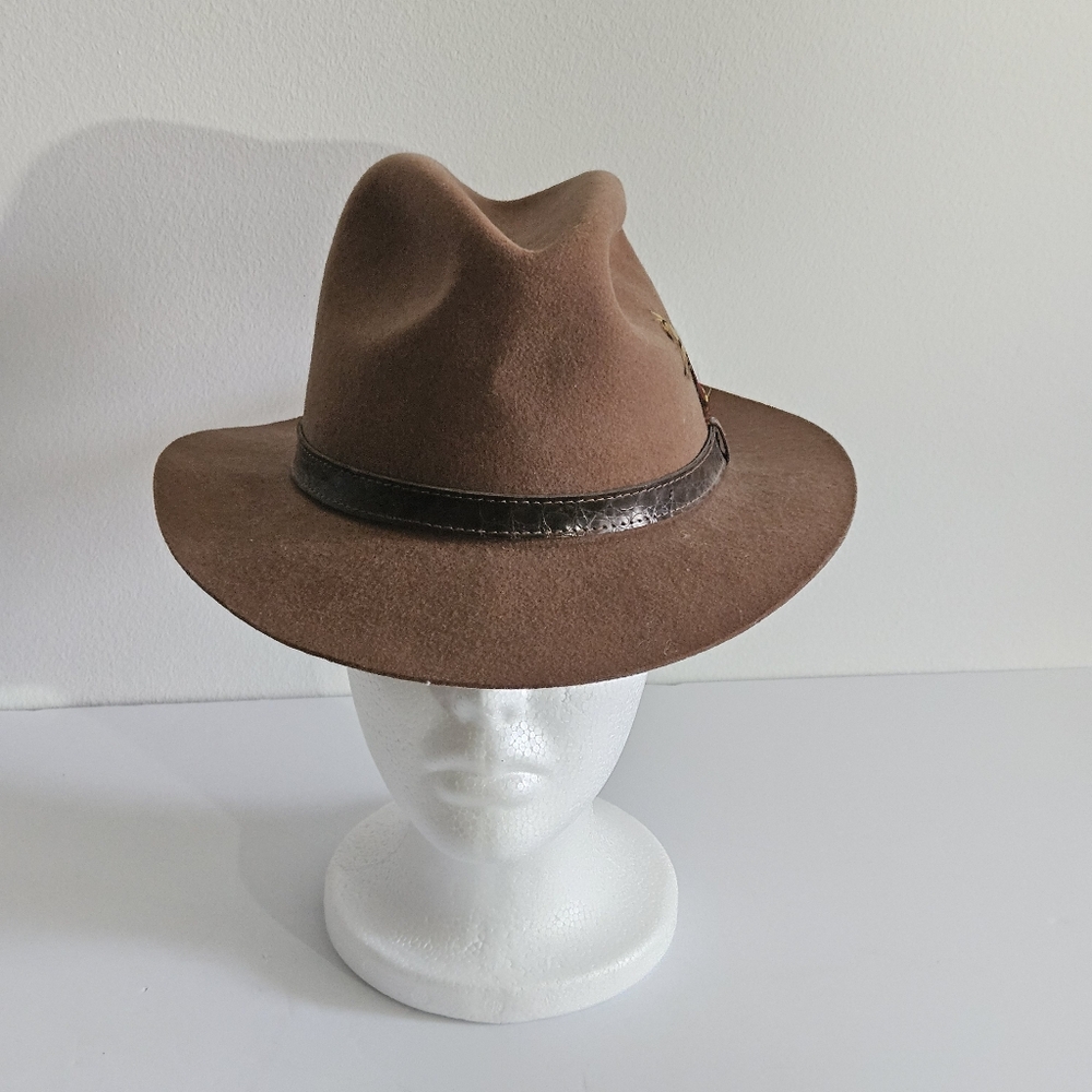Vintage Park Royal Exclusive Design Tan Wool Fedora Feather Size S